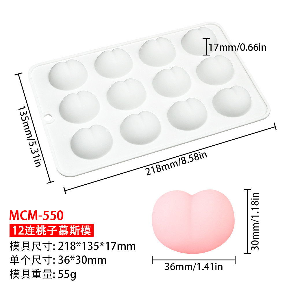 12 Khoang Đào Khuôn Silicon Bánh Ngôi Sao Mousse Khuôn Bánh Hình Trái Tim Chocolate Khuôn Nướng Bánh Silicon- & - &
