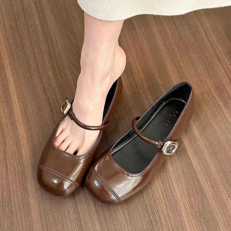 Thời Trang Phiên Bản Hàn Quốc Mũi Tròn Bạc Mũi Vuông Miệng Nông Mary Jane Giày Xuân Hè Phong Cách Mới Retro Pháp Nông Miệng Phẳng Miệng Khóa Dây Đeo Giày Đế Bằng Giày Nữ Nhà Máy Giá Bán Buôn