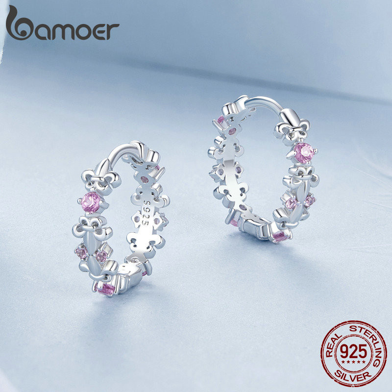 Bamoer 925 Sterling Sliver Vòng Bông Tai Thiết Kế Iris Quà Tặng Trang Sức Cho Nữ