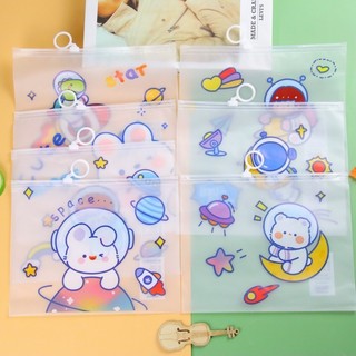 Túi Zip Lụa, Bìa Lụa Có Zip Cute, Túi Lụa Mờ Có Khóa Kéo Họa Tiết Hoạt Hình Dễ Thương 21.3*17cm