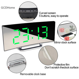 Gcdhome 7 Inch Đồng Hồ Báo Thức Kỹ Thuật Số Cong Có Thể Điều Chỉnh Độ Sáng Led Điện Tử Kỹ Thuật Số Đồng Hồ Để Bàn Số Lớn HOT