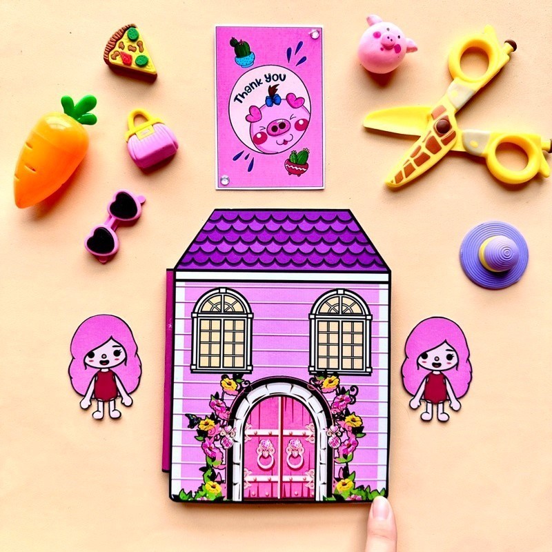 Cuốn Sách Toca Boca 'S Màu Hồng Chất Lượng Cao squishy giấy tự làm ngôi nhà búp bê ngôi nhà búp bê giấy đồ chơi