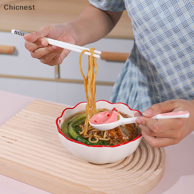 [Chicnest] 1 Muỗng Súp Gốm Dâu Dễ Thương Kem Món Tráng Miệng Tay Cầm Dài Thìa Boutique