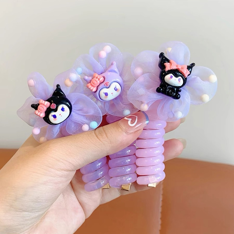 Dây Cột Tóc Lò Xo Hoạt Hình Kuromi Tạo Kiểu Đuôi Ngựa Màu Tím Xinh Xắn Cho Bé Phụ Kiện Tóc Nữ Empoli