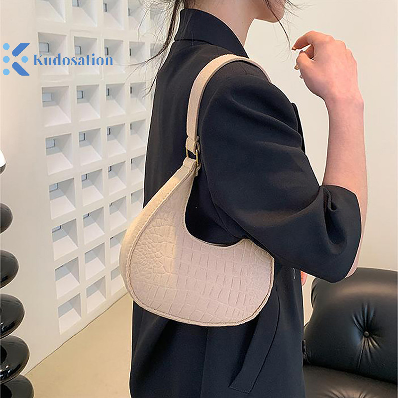 Kudosation Màu Kẹo Thiết Kế Cao Cấp Kết Cấu Nách Túi Xách Túi đeo dưới cánh tay Nỉ Cho Nữ Túi Subaxillary Ví Túi Lưỡi Liềm
