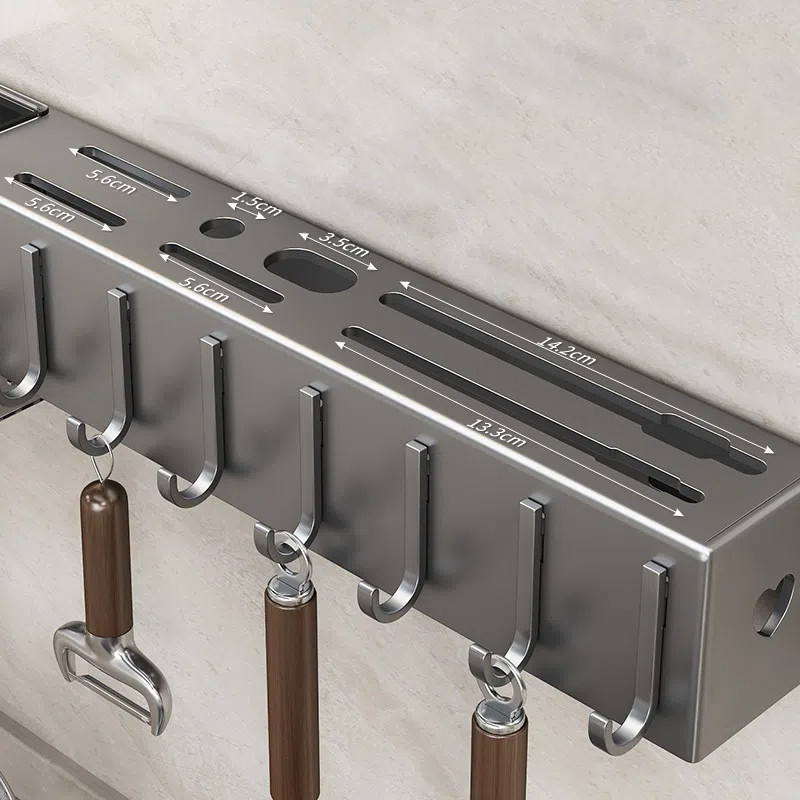 Giá để đồ nhà bếp bằng thép không gỉ treo tường 3 trong 1 cho thìa Dao nĩa Dụng cụ nấu ăn Giá đỡ dao kéo có móc đựng, giá đỡ dao, đũa chống đục lỗ Bộ giá bếp