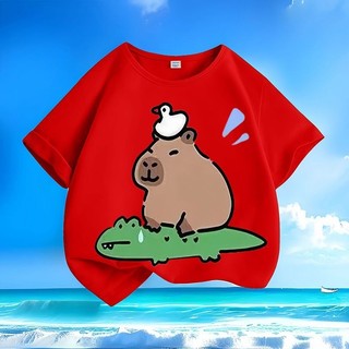 2024 Capybara Hoạt Hình Đáng Yêu Động Vật Trẻ Em Mùa Hè Áo Thun Cổ Tròn Tay Ngắn