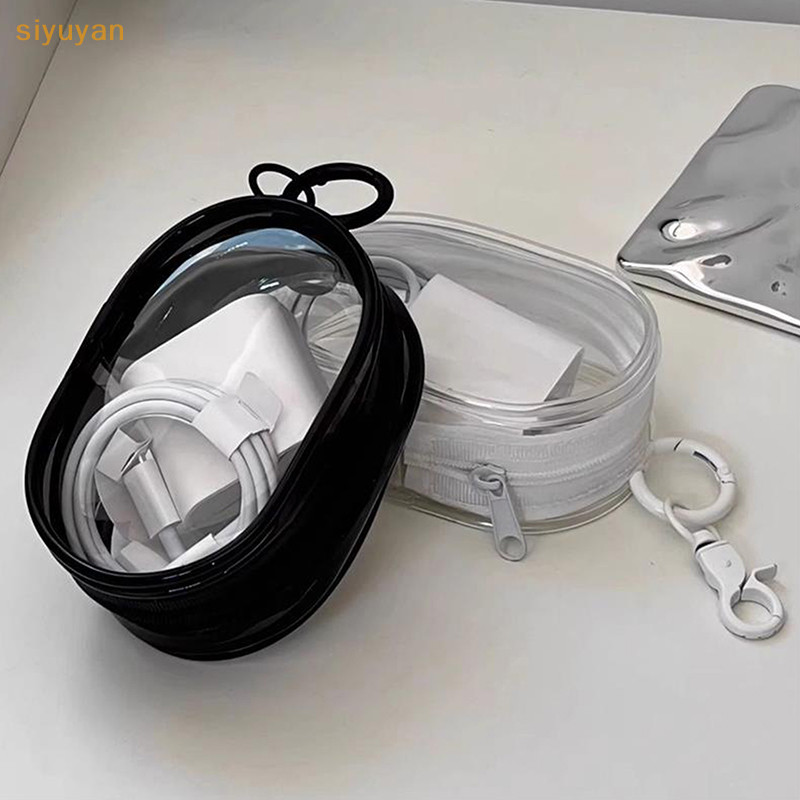 Siyuyan Đen Trắng Hình Bầu Dục PVC Trong Suốt Túi Đựng Mỹ Phẩm Tổ Chức Búp Bê Hiển Thị Túi Di Động Tai Nghe Đồng Xu Cáp Dữ Liệu Sạc Lưu Trữ VN