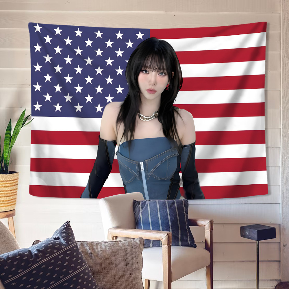 Aespa Karina Cờ Mỹ Tấm Dán Tường Có Kẹp Polyester Tấm Thảm Phòng Ngủ Treo Tường Tấm Thảm Trang Trí Nhà Cửa