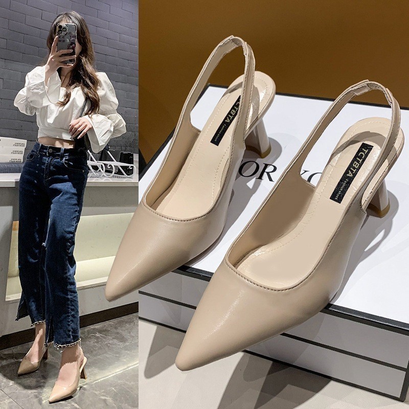 🔥Còn hàng🔥Giày cao gót mũi nhọn 5p màu trắng, mơ, đen (size 35-40)