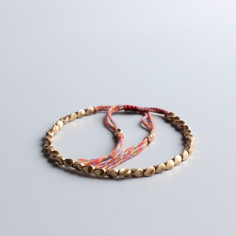 Đồng nguyên chất Handmade Hạt đồng Cặp đôi Vòng tay may mắn