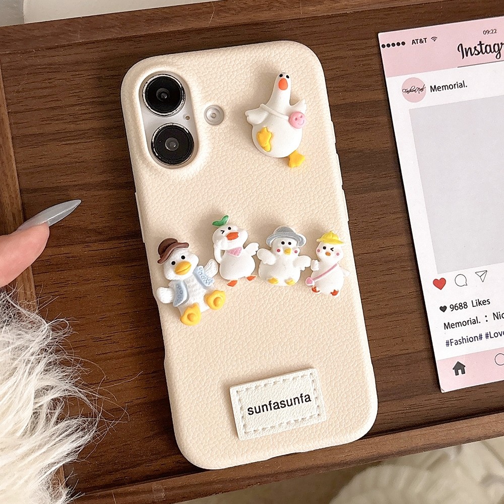 Ốp Điện Thoại Da Năm Vịt Lập Thể Cho iPhone 17 Pro Max 16 Plus 15 14 13 12 11 Pro Max Vỏ Bảo Vệ Chống Sốc
