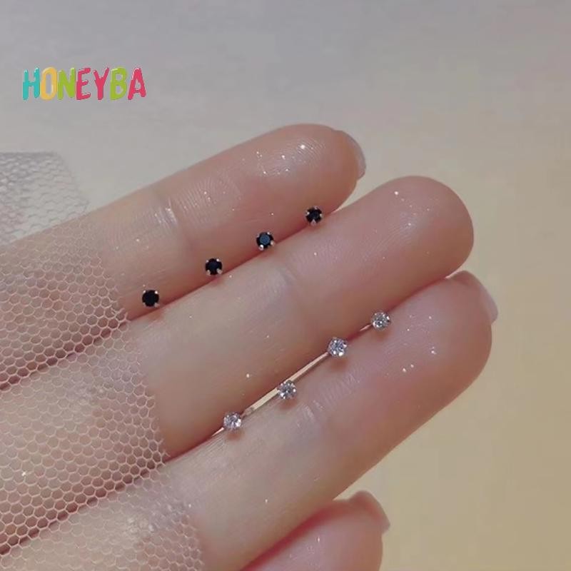 < Honeyba > 1 Đôi Bông Tai Zircon Hợp Thời Trang Cho Nữ Bé Gái Hình Học Hàng Ngày Bông Tai Nhỏ Xương Tai Móng Tay Phụ Kiện Trang Sức