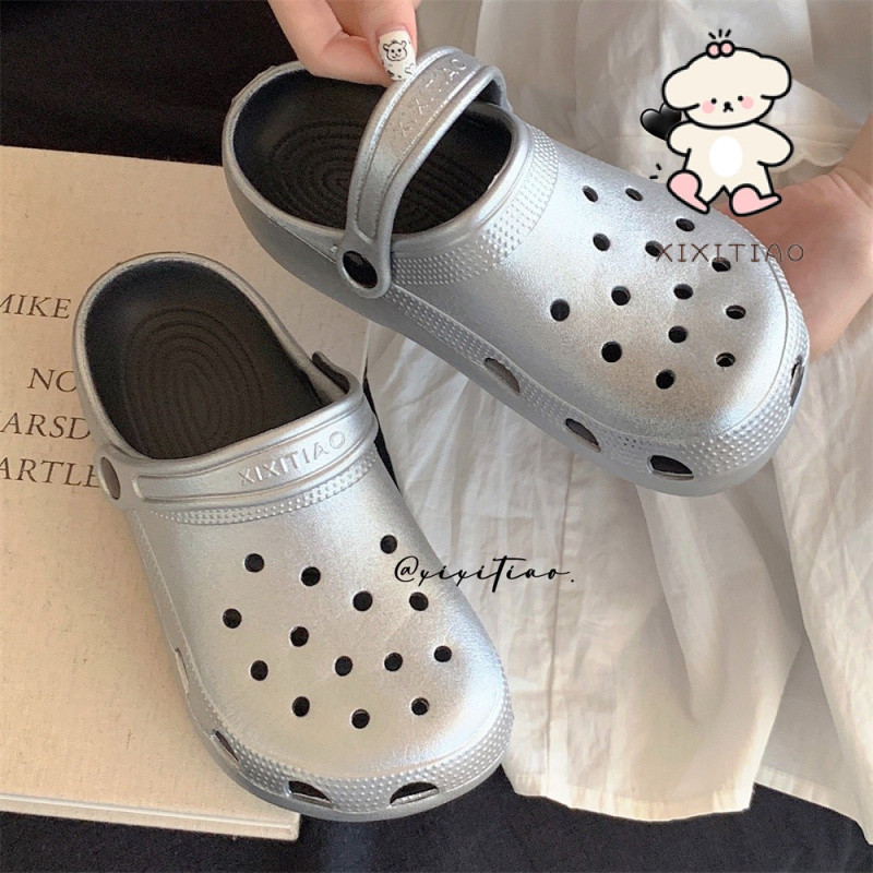 Xixitiao Lỗ Giày Ngoài Trời EVA Influencer Thời Trang Phong Cách Đường Phố ins Hợp Thời Trang Mùa Hè Đế Mềm Nữ Phong Cách Mới Đi Biển