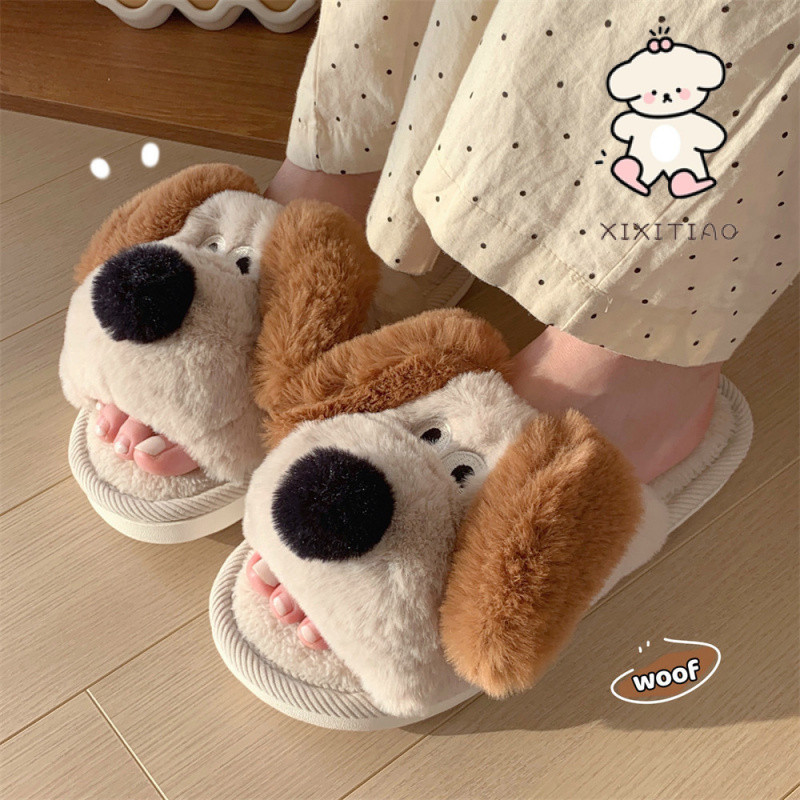 Xixitiao Dép Nam Nữ Đế Mềm Ấm Áp Chó Con Ba Chiều Trong Nhà
