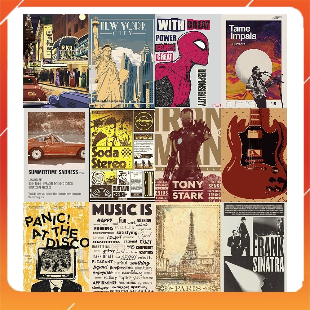 [DECAL] A4 In Màu - Set 50 Tờ Poster Giấy Dán Tường - POSTER RETRO VINTAGE - Decor Trang Trí Nhà | MS: 111585