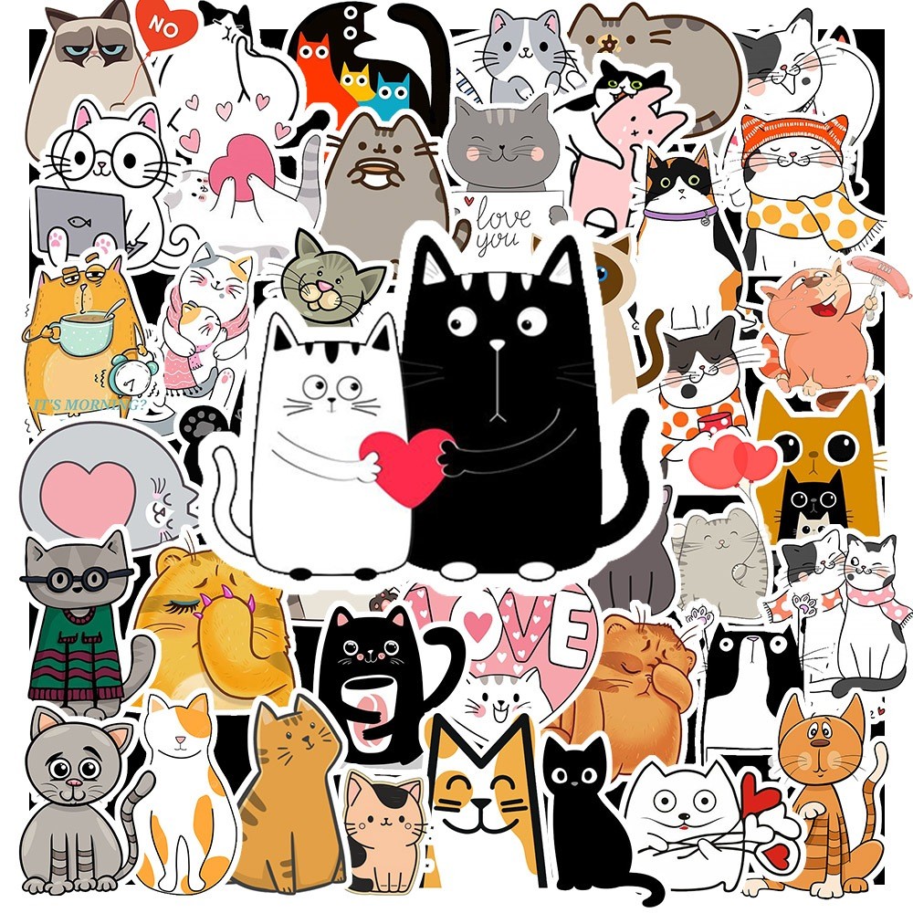 50 Sticker Cat Cute chống nước sticker dán laptop, điện thoại, đàn guitar, mũ bảo hiểm, vali