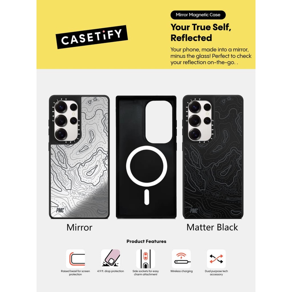 Casetify X Ốp lưng không-thời gian biến dạng Matte Black & Sliver Mirror Vỏ hút từ tính Samsung Galaxy S23 S24 S25 Ultra Plus Mặt sau cứng có hộp khắc logo