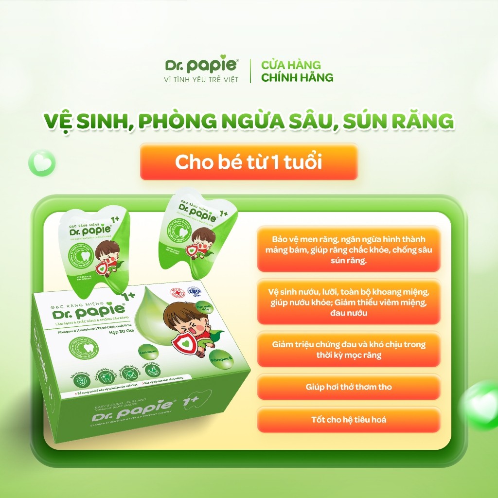 Ảnh Gạc Chống Sún Răng DR.PAPIE 1+ Tiêu Chuẩn 5SAO, Làm Sạch Răng, Toàn Bộ Khoang Miệng Cho Bé Từ 1 Tuổi  - 30Gói/Hộp 2