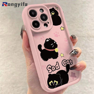 Vỏ mèo đen hoạt hình dễ thương cho iPhone 13 12 Pro Max 13 12 Mini XS Max X XR 8 7 6 6S Plus SE 2020 Vỏ điện thoại mờ màu kẹo chống sốc Vỏ mềm chống rơi