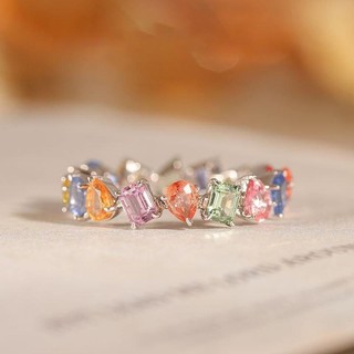 Nhẫn Cầu Vồng Zircon Kẻ Sọc Mạ Bạc Có Thể Điều Chỉnh Nhẫn Nữ Starlight Nhật Bản Ánh Sáng Thời Trang Sang Trọng Thiểu Số Thiết Kế Giả Tourmaline Nhẫn