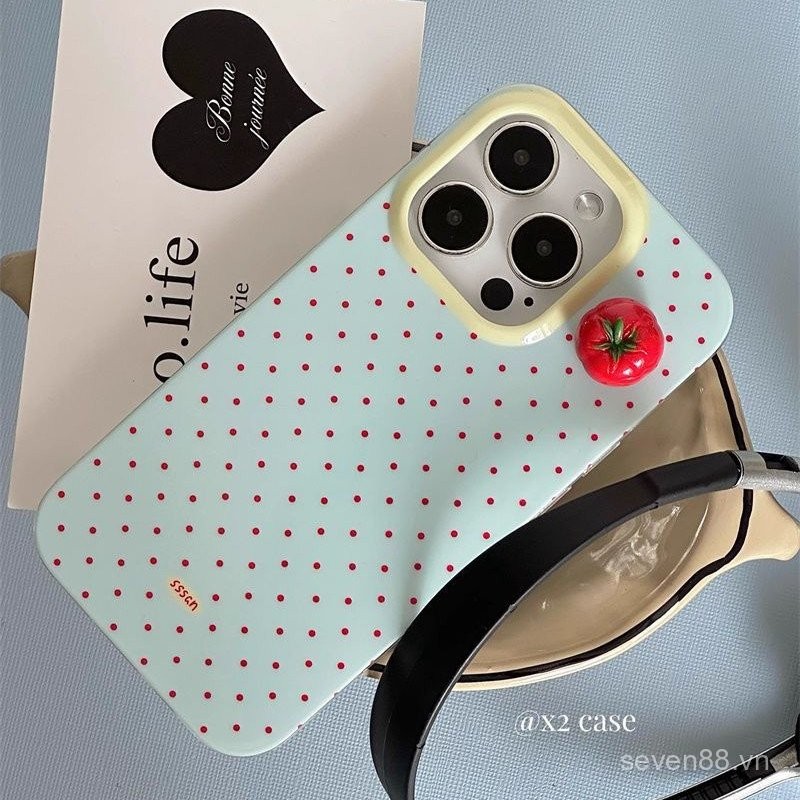 Ốp điện thoại cho iPhone, toàn màn hình, chấm đỏ 3D, cà chua, cho iPhone 16/15 Pro Max/14 mới, 13/12/11 Pro, XS Max/XR, sáng tạo, chống sốc, lỗ lớn, bảo vệ toàn diện 7QED
