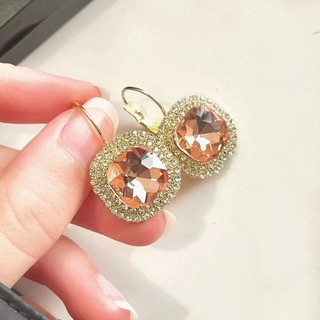 ❣️Nhẹ Sang Trọng Cao Cấp Retro Bông Tai Đen Cam Hồng Pha Lê Sang Trọng Bông Tai Khóa Tai Tinh Tế
