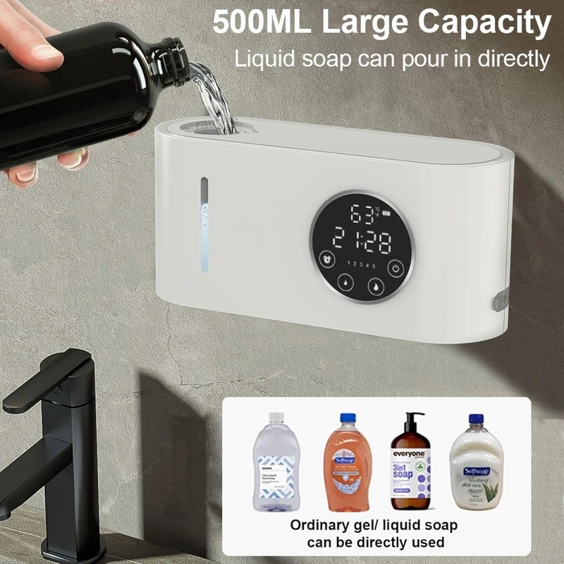 Hộp đựng xà phòng tự động Hộp đựng xà phòng cảm biến không chạm treo tường có màn hình LED 500ML Rửa tay Hộp đựng xà phòng xốp lỏng