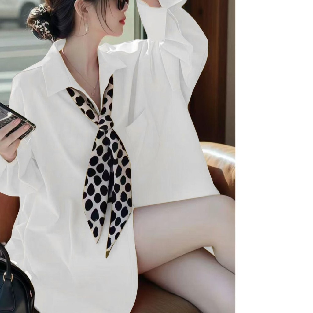 ✨Mùa Xuân 2025 Siêu Đẹp Độc Đáo Đẹp Phong Cách Phương Tây Thiết Kế Màu-Cảm Giác Nơ Áo Sơ Mi Dài Tay Nữ Mùa Xuân 25.3.26