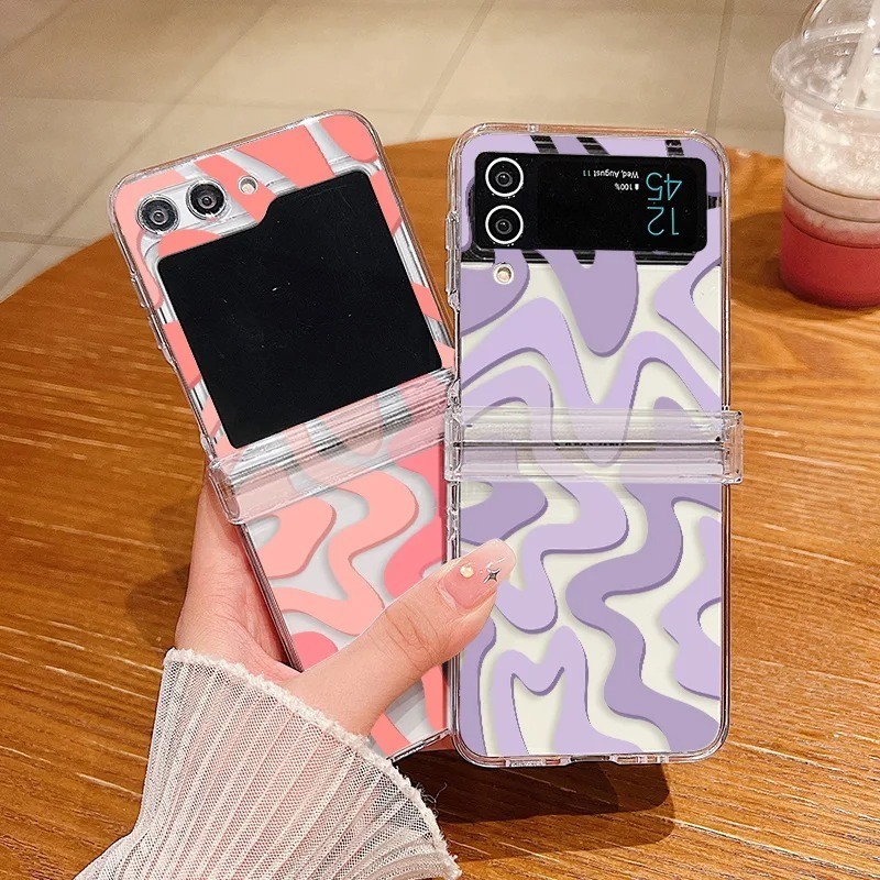Vỏ Sang Trọng Cho Samsung Galaxy Z Flip 5 Flip 4 Flip3 Full Bản Lề Hoa Trong Suốt Gấp PC Vỏ Điện Thoại Cho Samsung Galaxy Z Flip 5 4 3 Ốp Lưng Cứng Chống Sốc