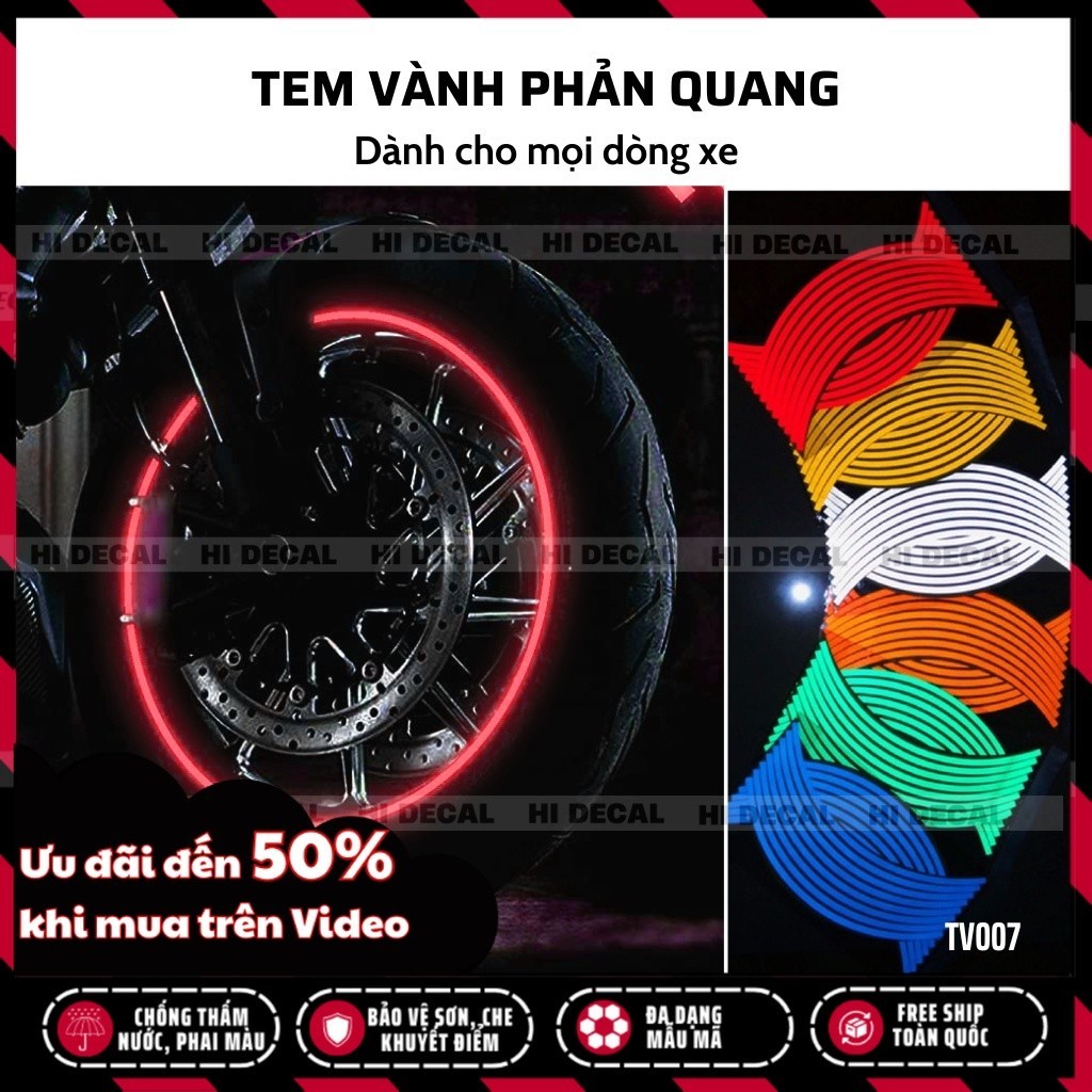 Tem dán vành xe máy Phản Quang full 2 vành cho Honda/ Yamaha Wave Sh Sirius Rsx Air Blade ...