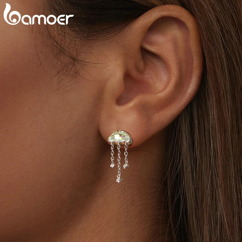 Bamoer 925 Sterling Sliver Bông Tai Iridescent Thạch Thiết Kế Trang Sức Quà Tặng Cho Nữ