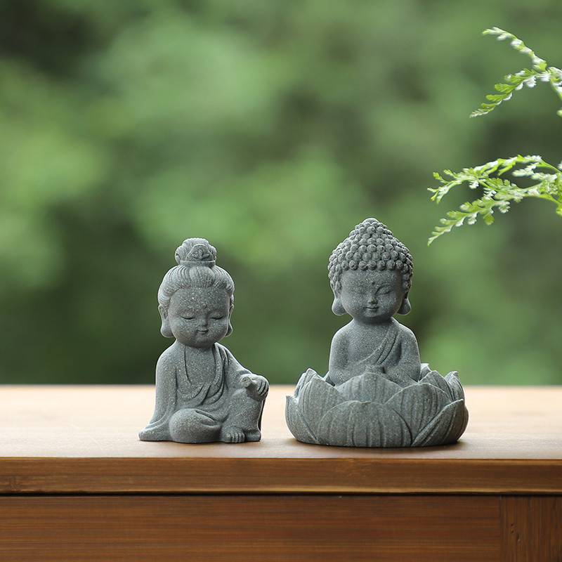 Tượng Phật Bằng Đá Sa Thạch Xanh Dùng Trang Trí Tiểu Cảnh, Bonsai, Thủy Sinh Bể Bán Cạn Terrarium