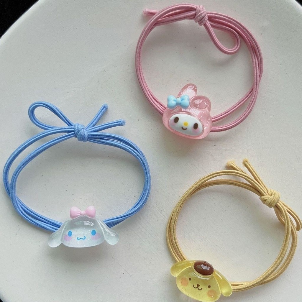 Dễ Thương Trong Suốt Sanrio Cao Su Ban Nhạc Màu Tóc Cinnamoroll Kuromi Đầu Dây Vòng Tay Đầu Dây