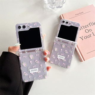 Phong Cách Hàn Quốc Họa Tiết Hoa Dễ Thương Cho Samsung Galaxy Z Flip 5 Flip 4 Flip 3 5G Vỏ Gấp Trong Suốt Chống Sốc PC Cứng Trong Suốt Z Flip5 Flip4 Flip3 Cover