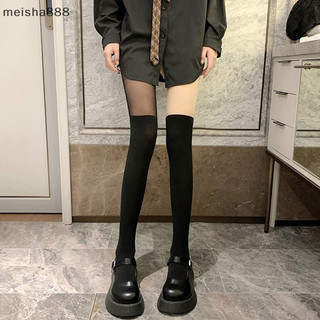 Meisha888 Gợi Cảm Chắp Vá Màu Sắc Nữ Quần Giả Vớ Đùi Vớ Cao Màu Đen Tất Lụa Phong Cách Nhật Bản JK Tất