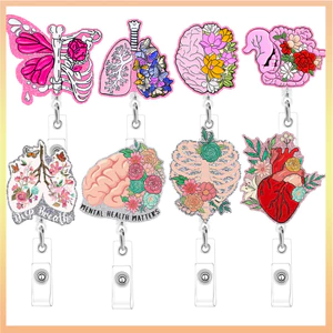 Acrylic Lấp Lánh Y Tế Organ Xương Phổi Não Trái Tim Có Thể Thu Vào Kẹp Thẻ ID Khóa Huy Hiệu Kẹp Y Tá Huy Hiệu Cuộn