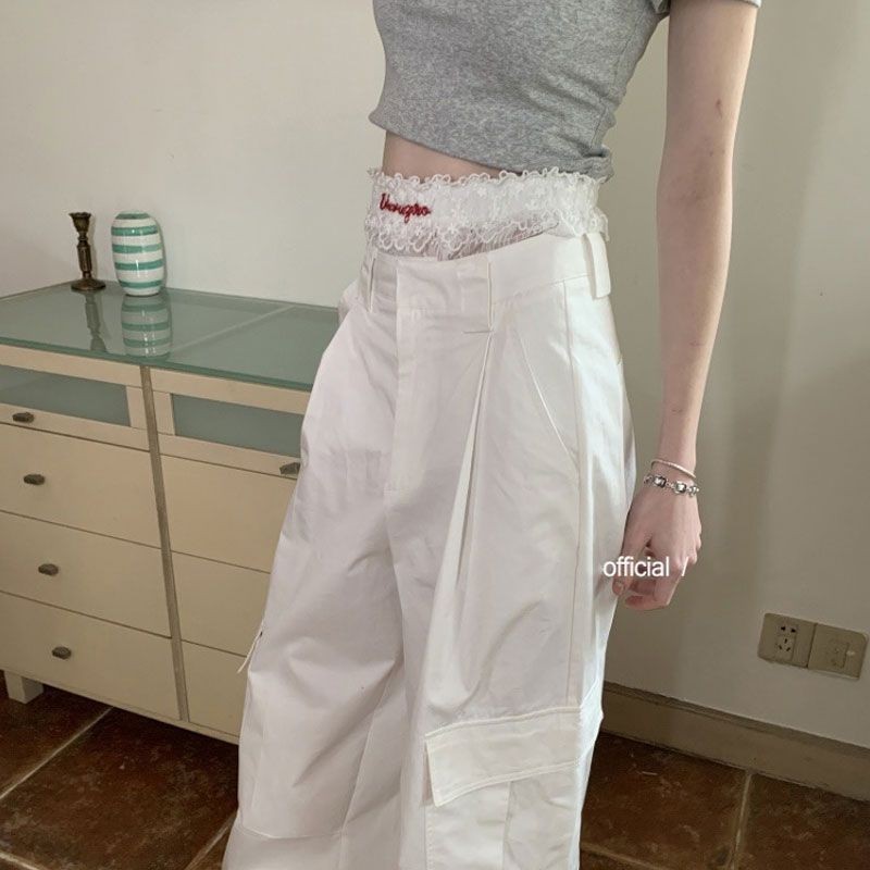 Quần short ren Milyfashion Lớp trắng mỏng hơn Nhìn chữ a Cơ sở Y2K gợi cảm