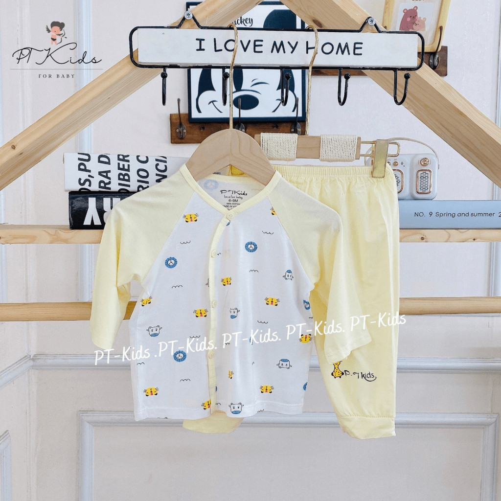 Set 5 Bộ dài tay sơ sinh chất thun lạnh cho bé mềm mịn thoáng mát từ 3-9kg cho bé trai, gái DL10 Đậu Đậu Store