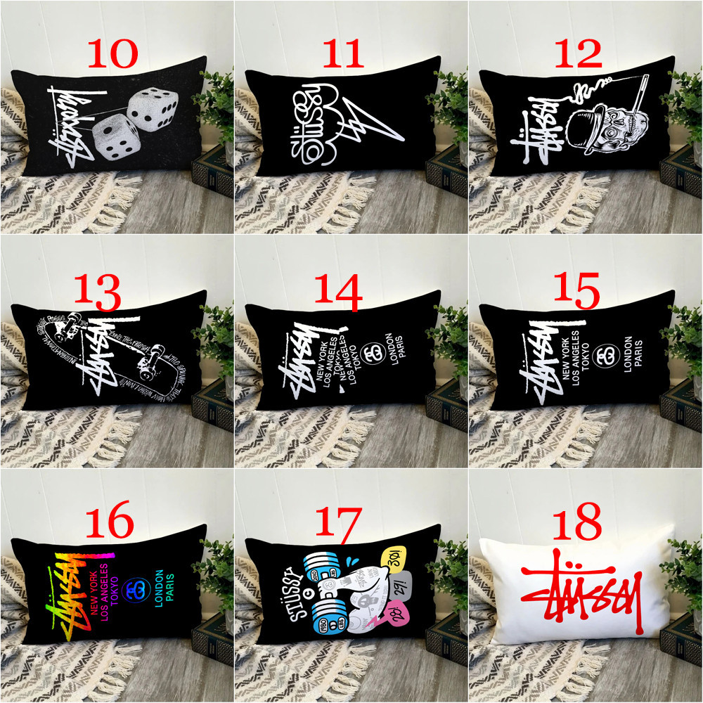 Art Stussy Logo Vỏ Gối Hình Chữ Nhật In Hình Một Mặt Đệm Polyester Trang Trí Nhà Cửa Món Quà Tốt Nhất (Không Có Lõi)