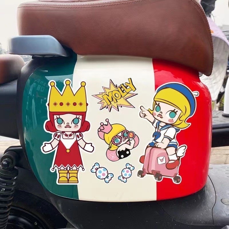 Popmart Phim Hoạt Hình Dán Trang Trí Xe Máy Miếng Dán Dễ Thương Miếng Dán Molly Cô Gái Cá Tính Trang Trí Miếng Dán Chống Thấm Nước Và Chống Nắng