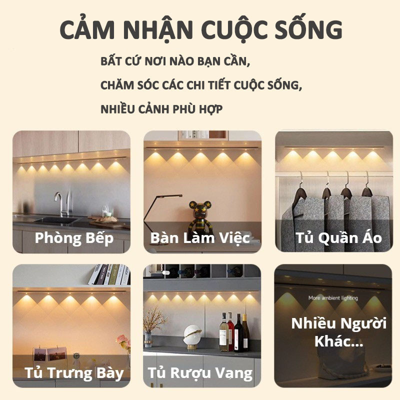 Đèn LED trang trí，Có thể điều chỉnh độ sáng，tủ quần áo siêu sáng siêu mỏng dung lượng pin cao，Công tắc cảm biến