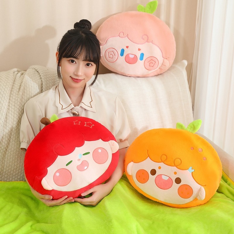 Rytanda Chăn trái cây 2 trong 1 Đồ chơi sang trọng trái cây Mô phỏng dễ thương Búp bê trái cây bí ngô Apple Quả việt quất Cà chua Quả mọng, Quả lê, Quà tặng búp bê cam Quà tặng trẻ em, Quà tặng bạn gái