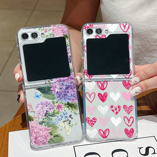 Hoa Dễ Thương Họa Tiết Tình Yêu Trong Suốt Silicon Mềm Vỏ Điện Thoại Cho Samsung Galaxy Z Flip 6 Flip 5 Flip 4 Flip 6 5 4 3 Khóa Kim Loại Silicon Gấp Bao