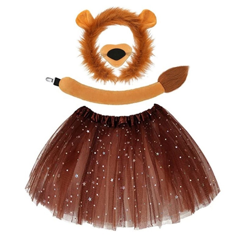 Dasbsug Halloween Sư Tử Trang Phục Bộ Trang Phục Cho Bé Sinh Nhật Halloween Sư Tử Trang Phục Sư Tử Băng Đô Quấn Tóc Đuôi Bo