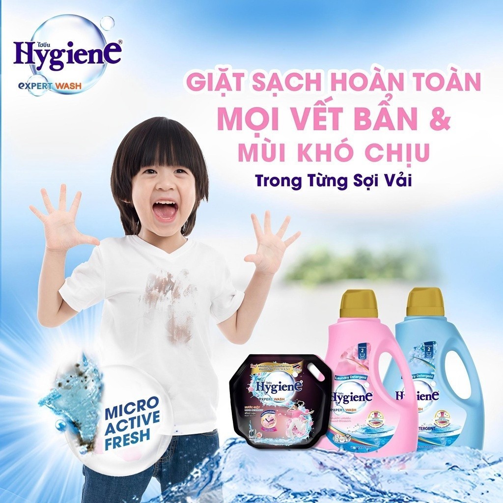 Nước Giặt Hygiene Giặt Xả Quần Áo Thái Lan Thơm Lâu Duo Active [Xanh Đậm] Can 2800ml !