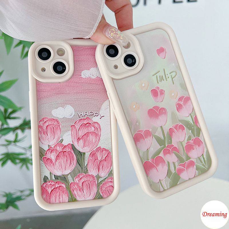 Ốp Lưng Cho VIVO Y04 Y03 Y02 Y100 Y18 Y17 Y16 Y15 Y12 Y19S Y51 Y50 Y78 Y29 Y28 Y27 Y22 Y21d Y20 Y39 Y38 Y36 Y35 Y30 Thiết Kế Mắt Thiên Thần Chống Rơi Họa Tiết Hoa Tulip Hồng Và Lá