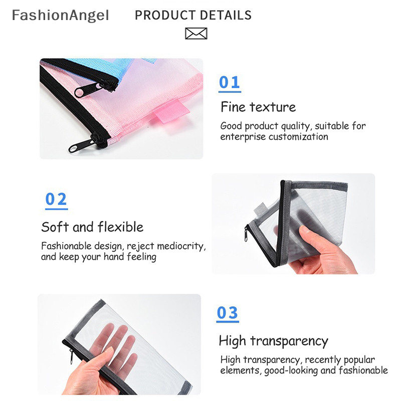 Fashionangel 1Pc Lưới Trong Suốt Hộp Đựng Văn Phòng Sinh Viên Túi Bút Hộp Đựng Hóa Đơn Túi Đựng TH