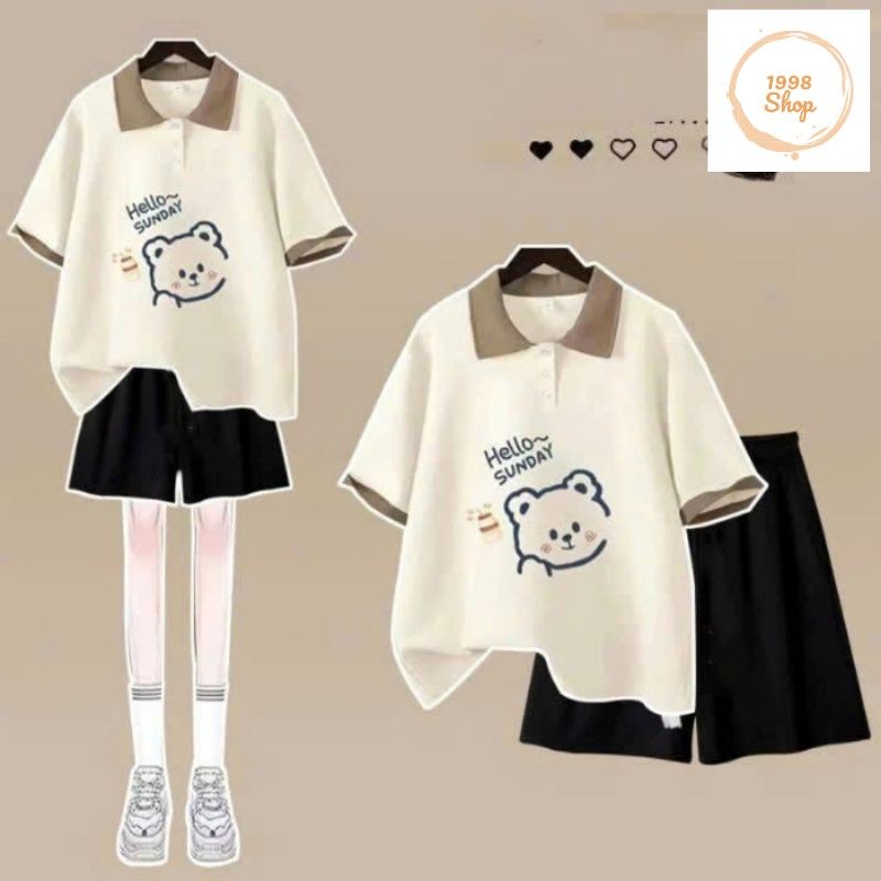 Tổng Hợp Sét Bộ  Cộc Mùa Hè Quần Đùi Trơn Su + Mix kèm Áo Thun Polo Có Cổ bẻ Học Sinh Form Rộng Tay Lỡ