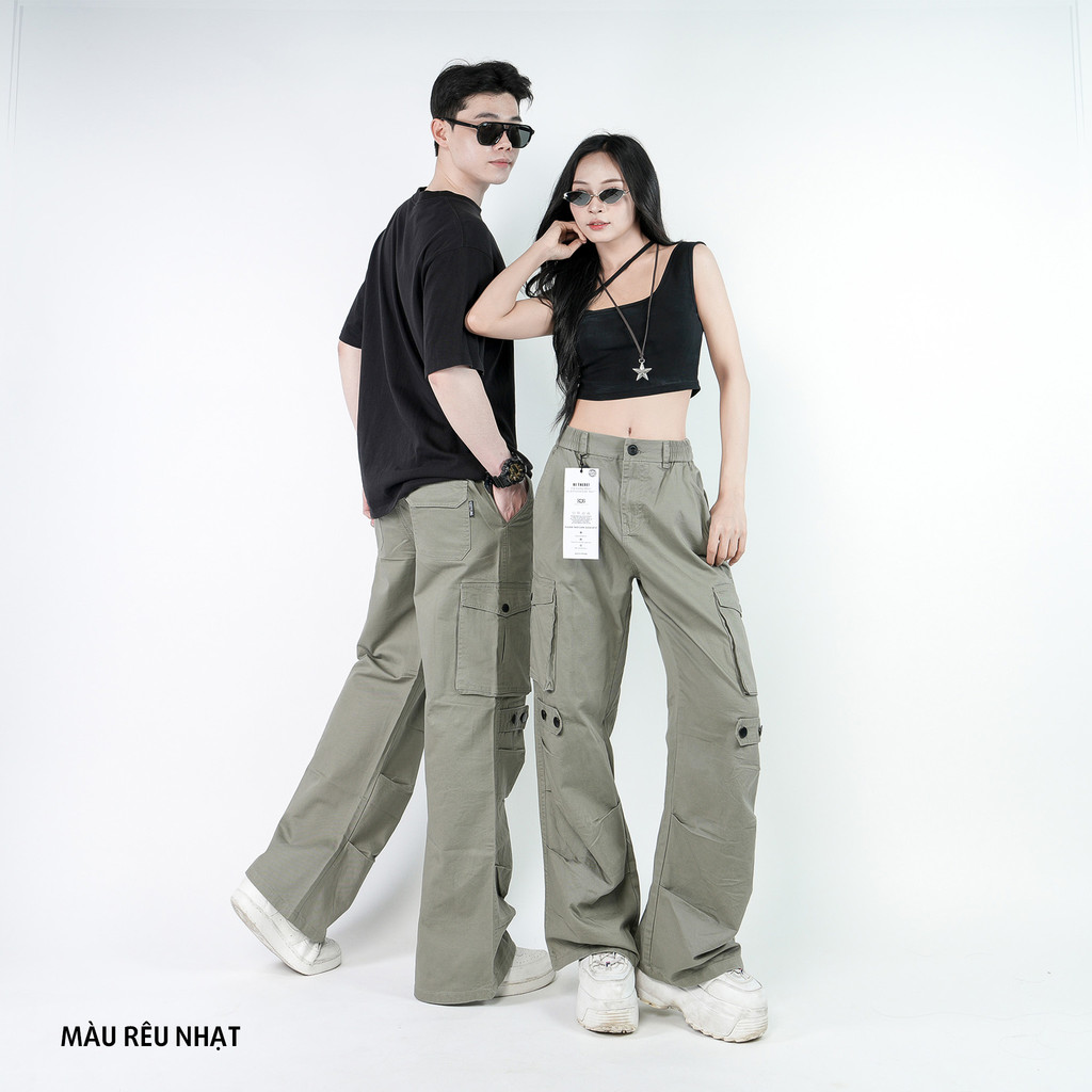 Ảnh Quần Cargo Túi Hộp Unisex Kaki 100 Cotton KQSTYLING Ống Rộng Form Wide Cạp Nút Chun Sau WDV01 2